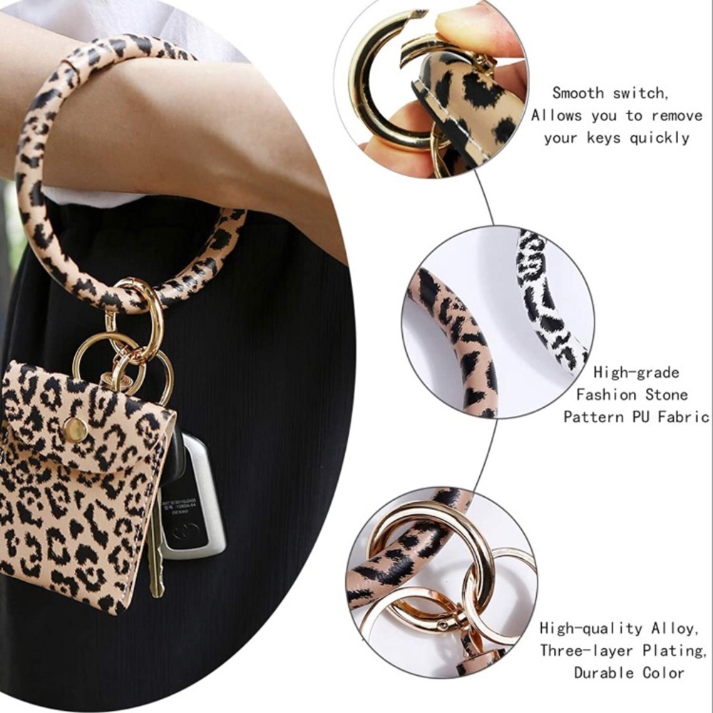 Leopard Keychain Bangle Bracelet Cash Card Pouch